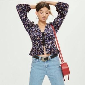 TOPSHOP Velvet Peplum Blouse Size 2
